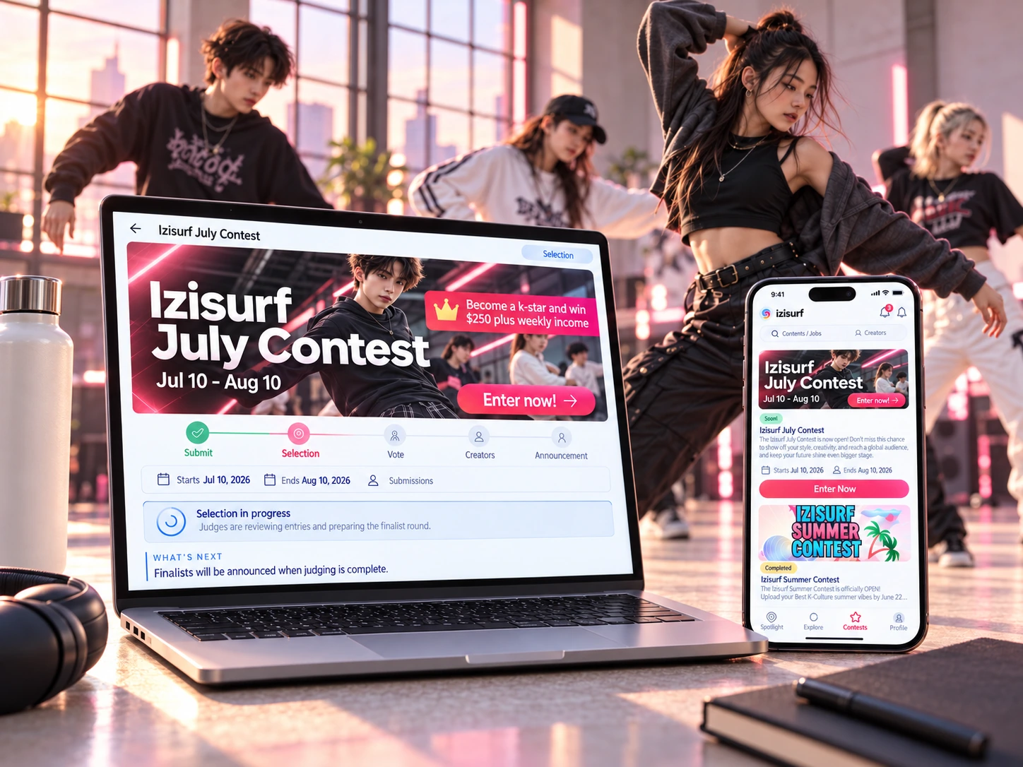 Izisurf web and mobile platform in a K-pop creator studio