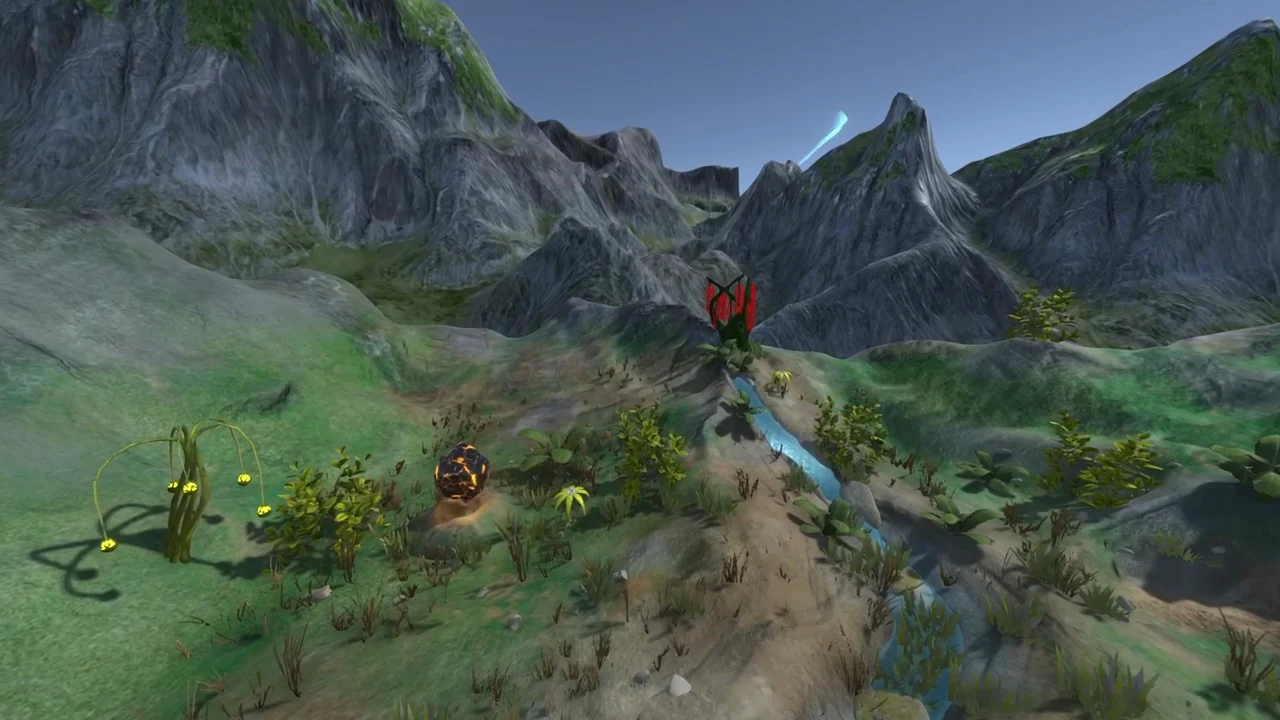 Mountain landscape and meteor in Cooper’s Planet