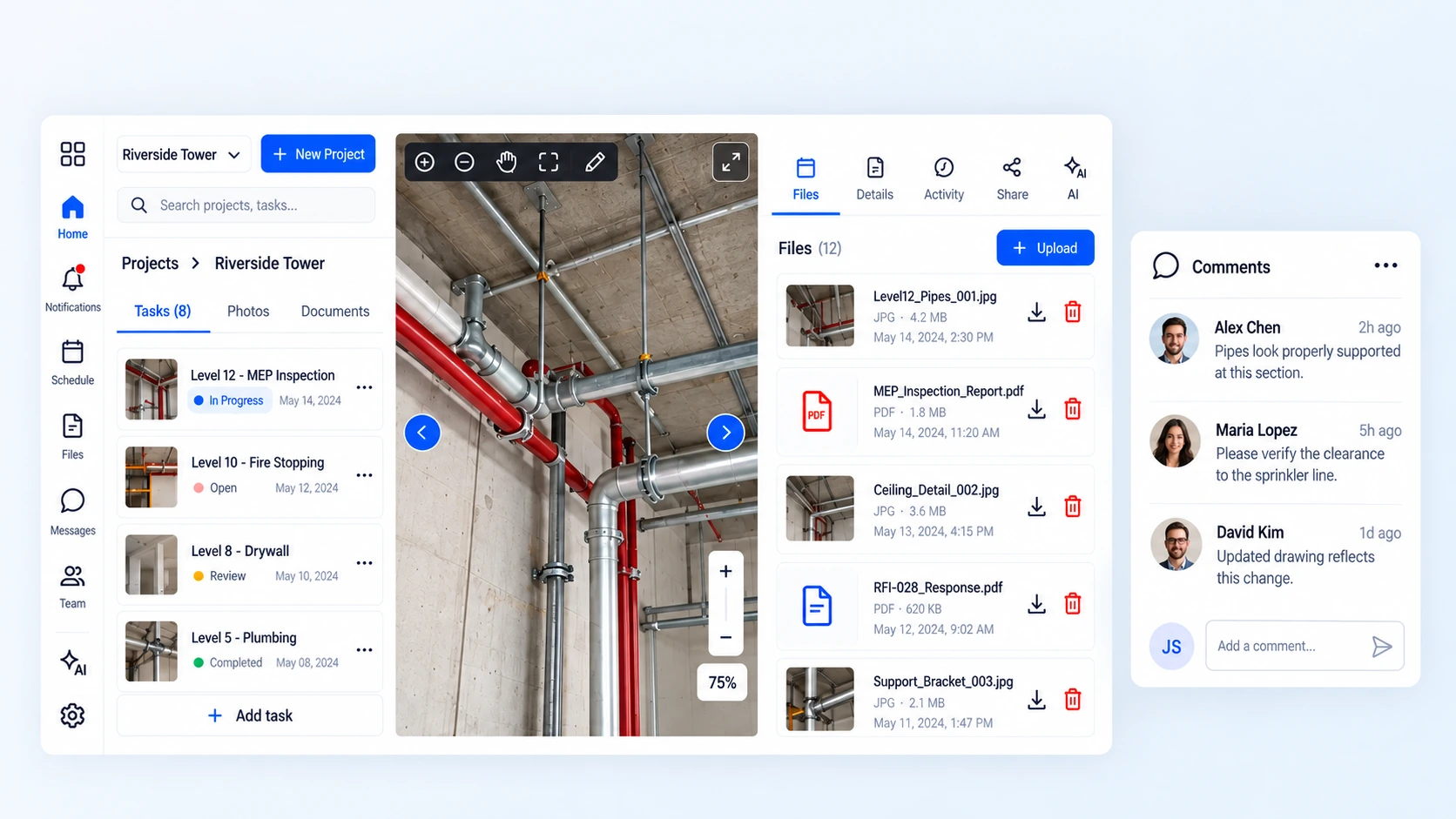 O-HIVE project workspace with captured views, files and discussion